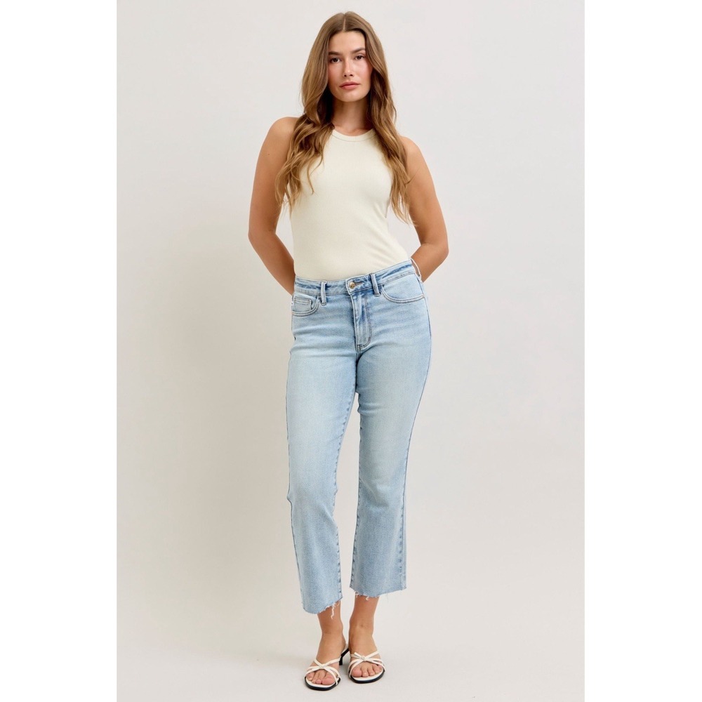 Judy Blue Mid Rise Raw Hem Kick Flare 5/27 Denim Jeans 881096